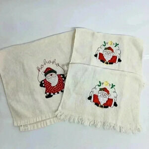 Towel Set 3 PC Bathroom Vintage Embroidered Christmas Santa Claus Cotton USA